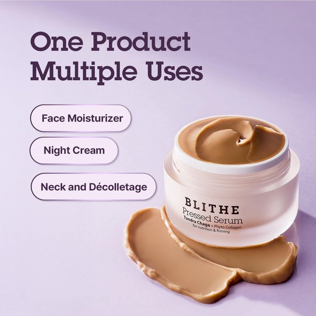 BLITHE Pressed Serum Tundra Chaga | Korean Moisturizer | Anti Aging & Skin Tightening Cream for Face | Night Cream For Woman Anti Aging, 0.91 fl oz