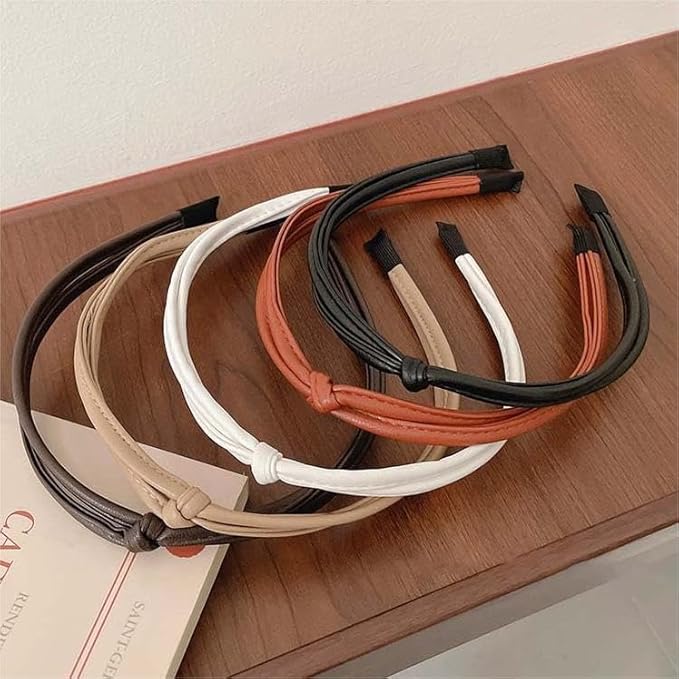 WOVOWOVO 5 Pcs Thin Leather Headbands for Women, Cute Knotted Head Bands for Women’s Hair Womens Headbands Fashion Black Brown White Headband for Womens Hair Accessories