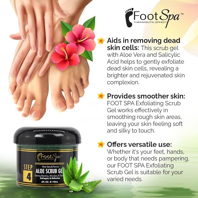 FOOT SPA Callus Remover Exfoliating Scrub Gel – Pumice & Salicylic Acid Dual-Action Formula for Feet, Hands, Elbows & Knees | Sulfate-Free, Cruelty-Free | Salon & At-Home Use | 4 oz