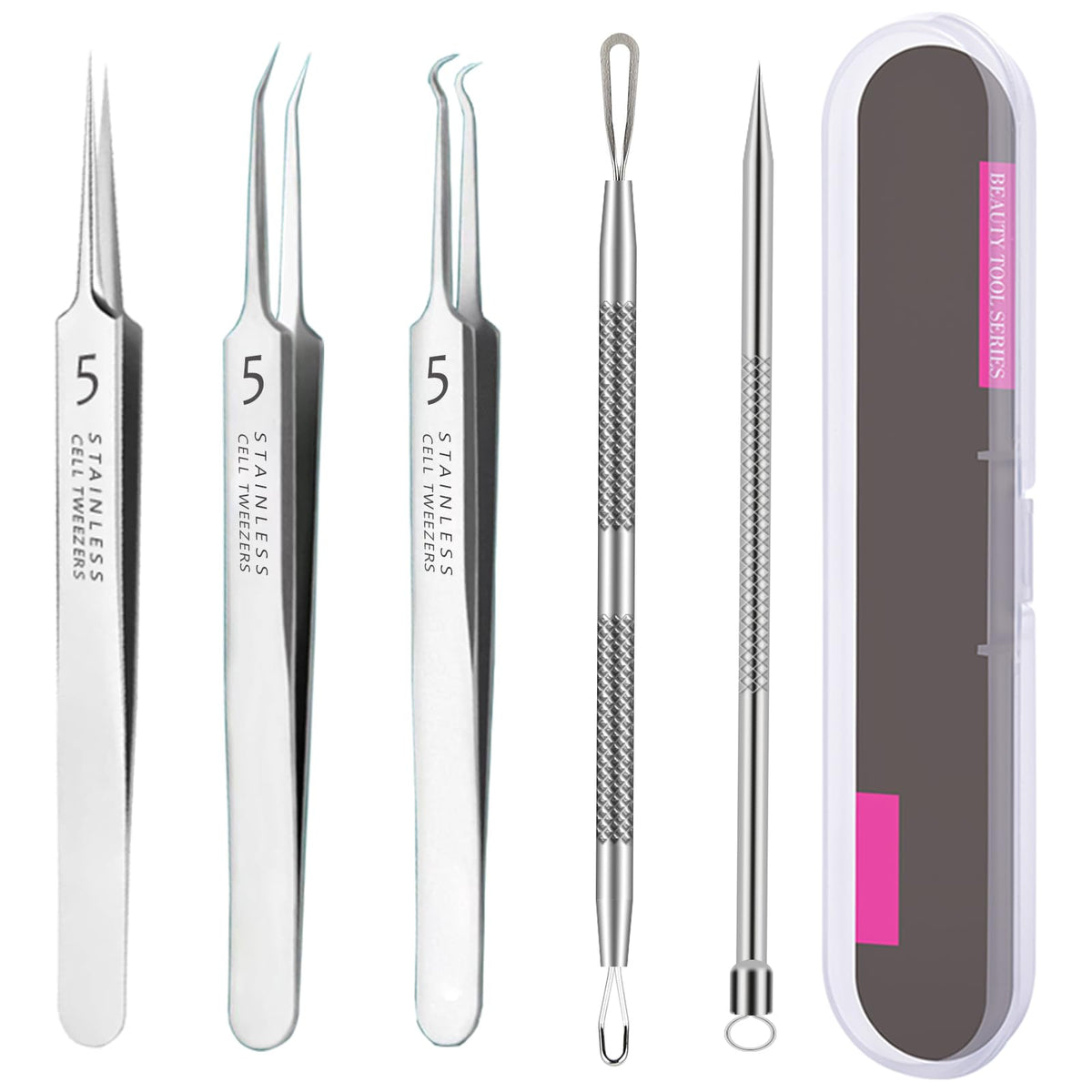 Pimple Popper Tool Kit 6 Pcs Blackhead Remover Acne Needle Tools Set Removing Treatment Comedone Whitehead Popping Zit for Nose Face Skin Blemish Extractor Tool - Gold