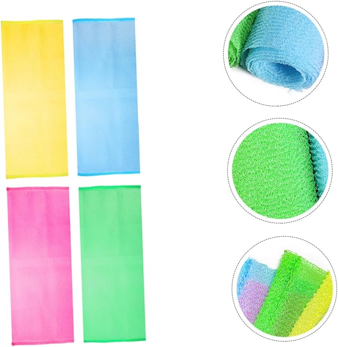 Healvian 4pcs Back Scrubber Strap Gentle Exfoliating Bathing Washer for Men Women Comfortable Flexible Design for for All Ages Colors