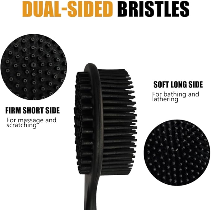Silicone Back Scrubber for Shower Body Brush with Long Handle Double Sided Bath Exfoliating Massage Brushes Men Women (Grey)