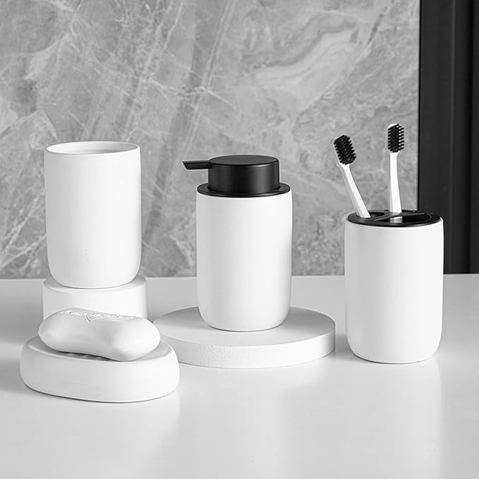Foaming Soap Dispenser Thick Ceramic Foam Hand Soap Dispenser for Bathroom or Kitchen Sink, Liquid Pump Bottles for Hand soap, Body Wash, 2 Pack White