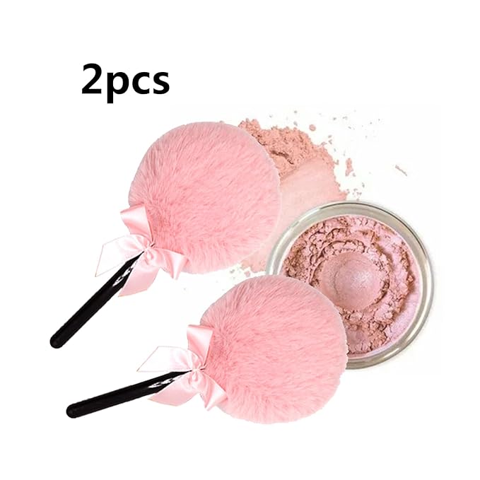 Lollipop Shape Setting Powder Puff,Fluffy Body Powder with Long Handle,Soft Cosmetic Makeup Puffs Women,Cosmetic Applicator for Setting Loose Dusting Blender & BodyPowder Application (pink)