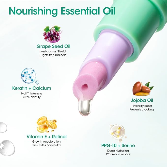 Gellen Cuticle Oil Pusher Pen, Ceramic Cuticle Remover Pen, 6ml Nourishing Nail Oil Pen, Nail Care Pen for Hangnails & Damaged Nails, Easy & Mess-Free Cuticle Pusher Tool, Nourish & Strengthen Nails