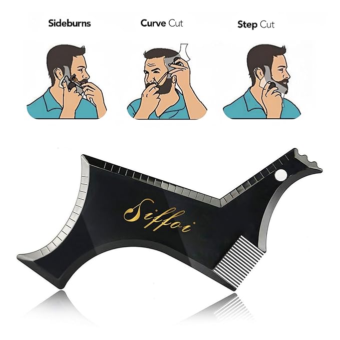 3PK Set Men's Beard Shaper Styling Tool with Pocket Wooden Comb & PU Cover