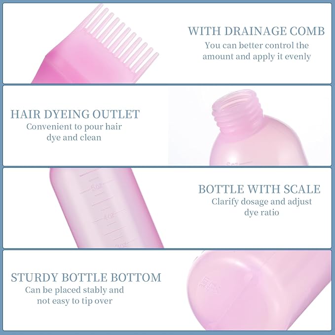 Pimoys 6Oz Root Comb Hair Dye Oil Applicator Bottles for Scalp, Pink