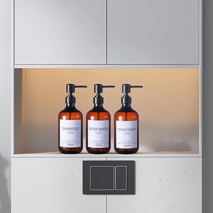 Mithrgrous Shampoo and Conditioner Bottles(5Pack),Shampoo Dispenser for Shower,Bottles Refillable with Pump,Bathroom Dispenser Sets(Amber)