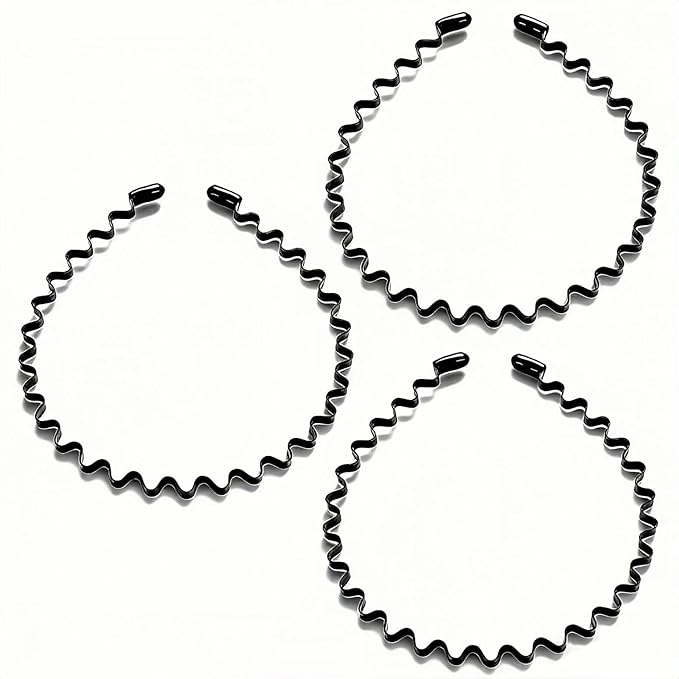 KELUBATU Metal Headband for Men, Adjustable Wavy Hair Band, Non-Slip 3 Pcs