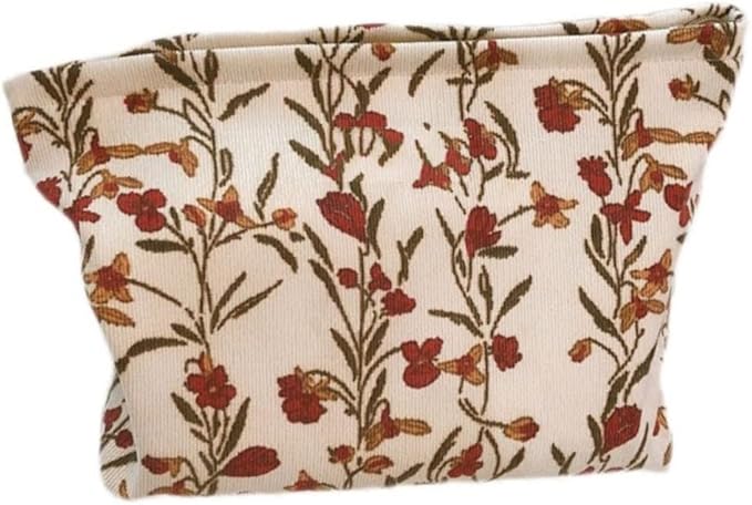 SxoSyo Floral Makeup Bag, Corduroy Cosmetic Bags, Beige