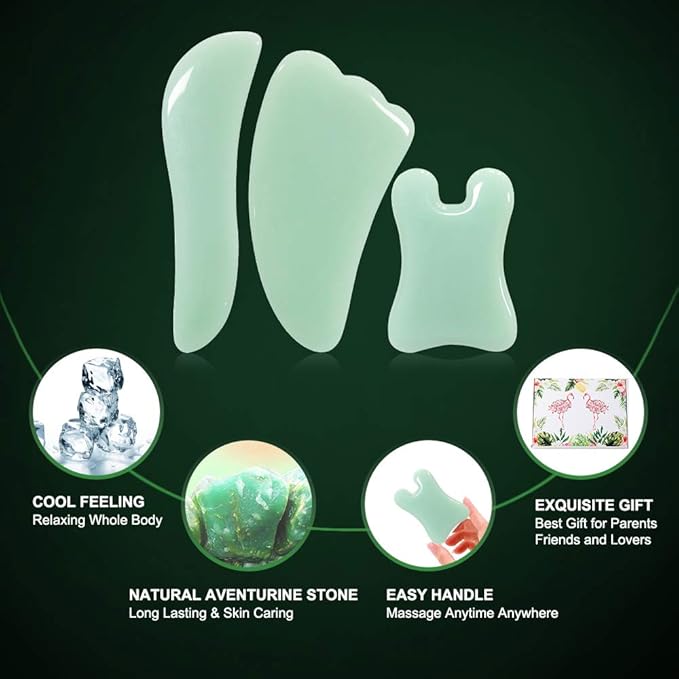 airogym Guasha Massage Tool，Natural Stone Gua Sha Board, 4PCS Guasha Stone Scraping Massage Sets for SPA Acupuncture Physical Therapy Muscle Knots Facial Caring Point Treatment Lymphatic Drainage