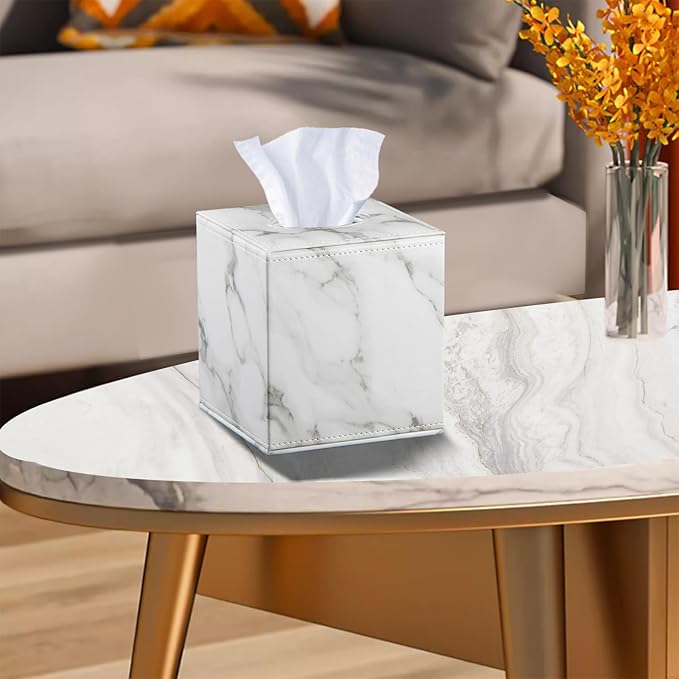 Leather Tissue Box Cover Square,Decorative Cube Tissue Box Holder with Magnetic Bottom,Facial Paper Organizer Table Napkin Case Dispenser for Bathroom,NightStand,Coffee Car,Home,Office