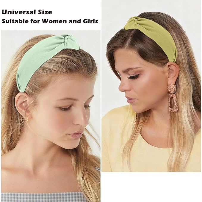 AHONEY 5 Pack Green Knotted Headbands for Women Trendy Fashion Thick Headbands Top Knot Non Slip Cute Hair Accessories Headband Pack Diademas Para Mujer