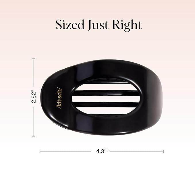 Kitsch Large Flat Claw Clips for Women - Stylish Flat Hair Clips, Strong Hold for Thick & Fine Hair | Non-Slip for Secure, Comfortable All-Day Wear - Black