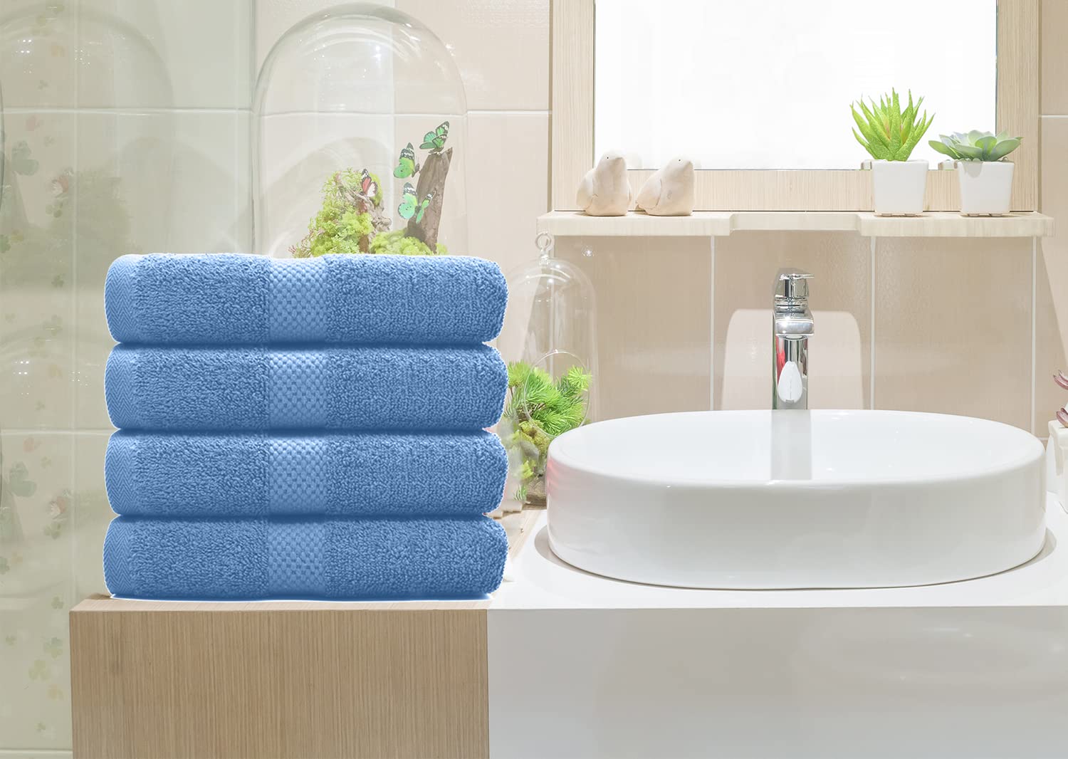 DAN RIVER 6-Pack Premium Hand Towels (16x28 Inches) - 100% Cotton, Ultra Soft, Lightweight, Highly Absorbent Towels for Bathroom, Spa, Gym, Salon, Hotel, and Travel - Medium Blue