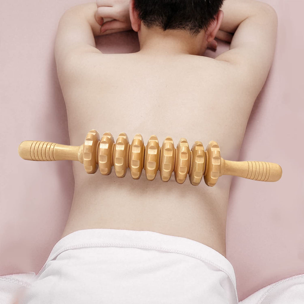 Deston Manual Massager Wooden Handheld Roller Trigger Point Massager Stick for Fascia, Cellulite, Muscle & Abdomen, Body Therapy Massager, Muscle Belly Relief Tool, Natural Wood