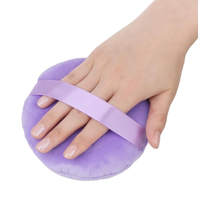Large Size Powder Puff, 5 Inches Ultra Soft Velour Setting Powder Puffs Washable Round Makeup Sponge Applicator for Face Cleaning, Makeup & Loose Powder, Bath Powder, Body Powder, Foundation Blending