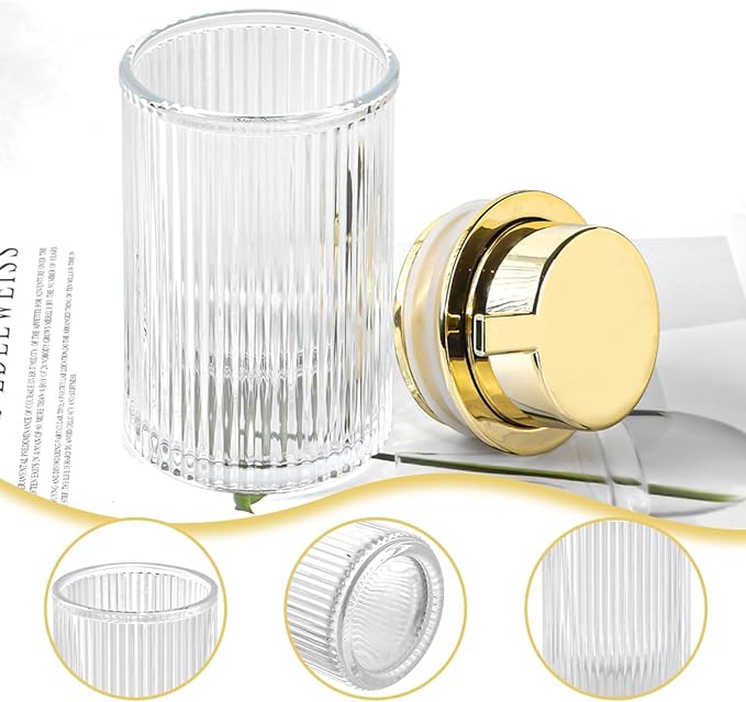 Tonxus Foaming Soap Dispenser, Bathroom Clear Glass Foam Soap Dispenser, Refillable 12 Oz Foam Pump Bottle Container with Gold Pump, Decorative Slim Ribbed Dish Soap Dispenser for Kitchen