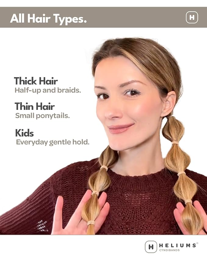 Heliums Small Hair Ties - Mix - No Damage Mini 1 Inch Reusable 2mm Elastics for Thin Hair and Kids, Neutral Ponytail Holders - 48 Count (Neutrals Mix)