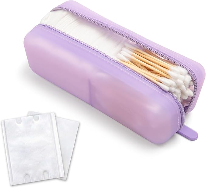 Cotton Pad Swab Travel Case, 2-in-1 Waterproof Organizer, VISFRESH (Purple)