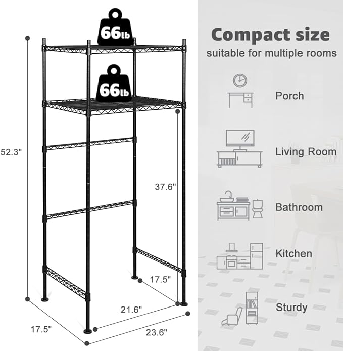 LUCKUP Mini Fridge Shelf 2-Tier Height Adjustable Mini Fridge Stand with Storage for Dorm Space Saving, Metal Microwave Organizer Shelf for Kitchen Room Apartment, Black