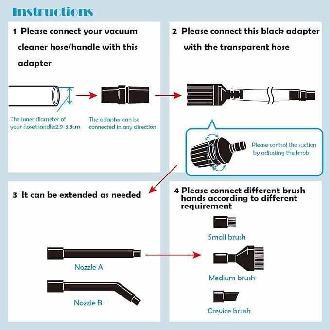 EZ SPARES Micro Cleaning Nozzle Kit,Micro Vacuum Attachment,Universal Vacuum Cleaner Attachment,Mini Micro Kit Keyboard Crevice Cleaning Tool Brush Kit,for Compact Wet Dry Shop Vacuum,Storage Bag Inc