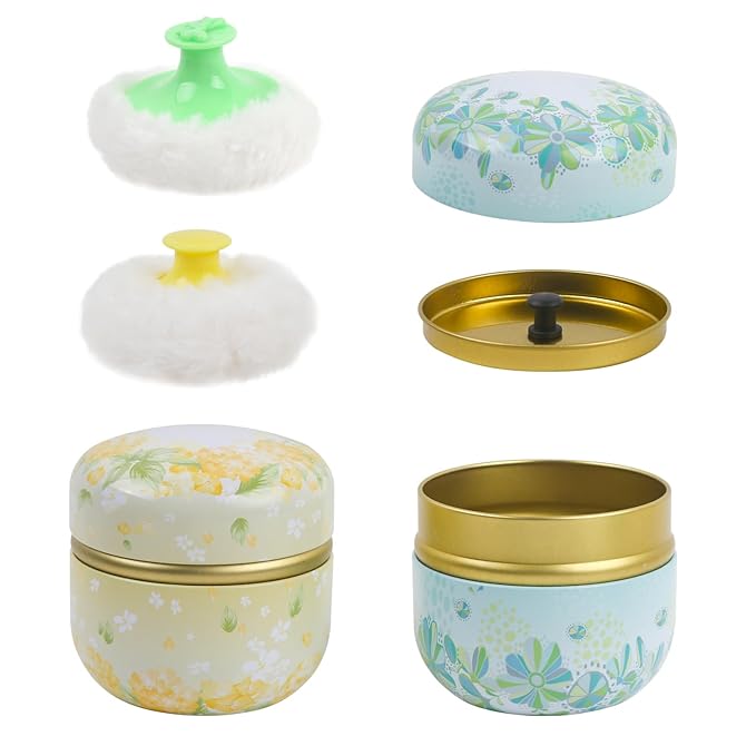 ASUNFO 2 Pcs Powder Puff for Body Powder with Case for Women Yellow & Green