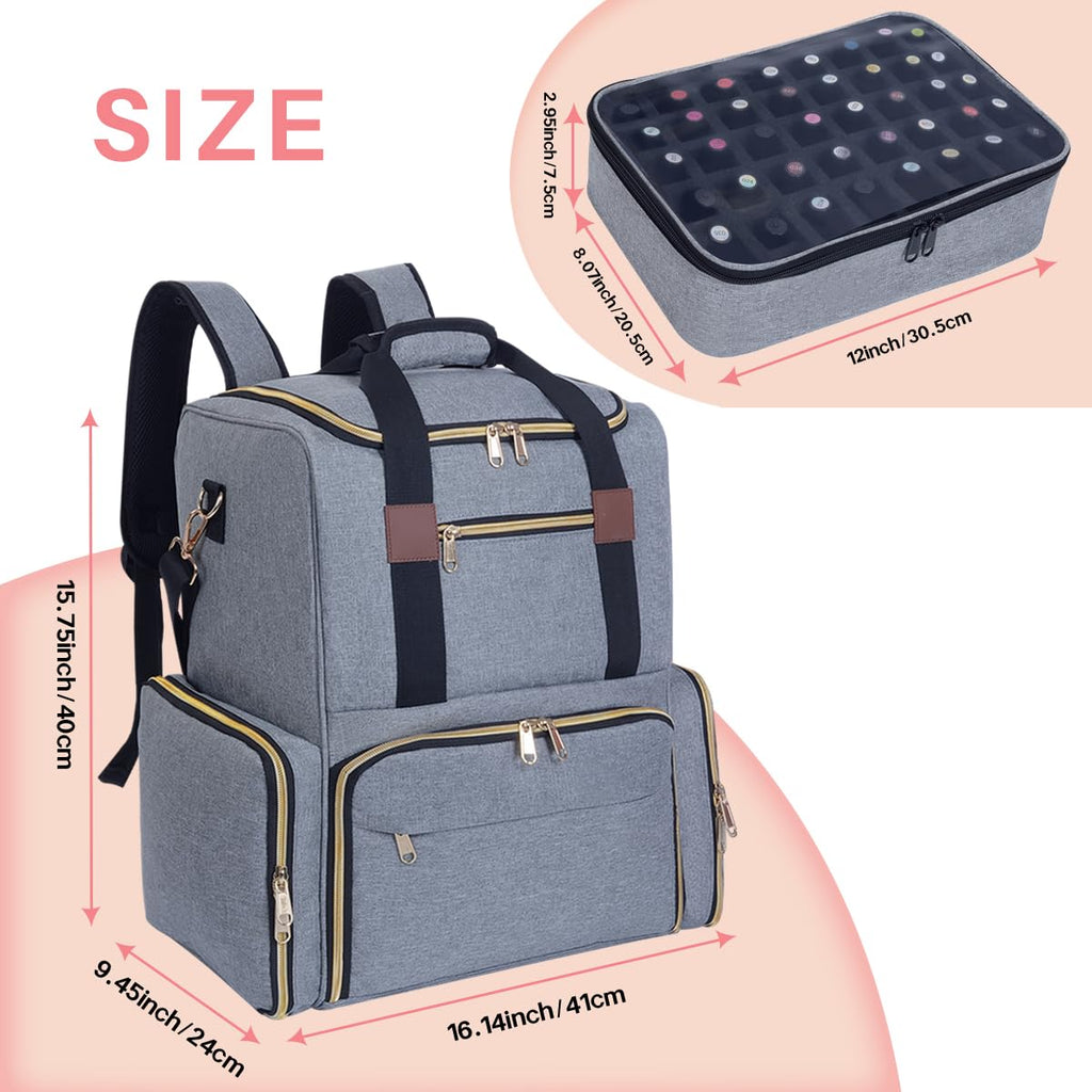 UOZL Nail Polish Organizer Holds 80 Bottles & Nail Art Lamp,Backpack Grey