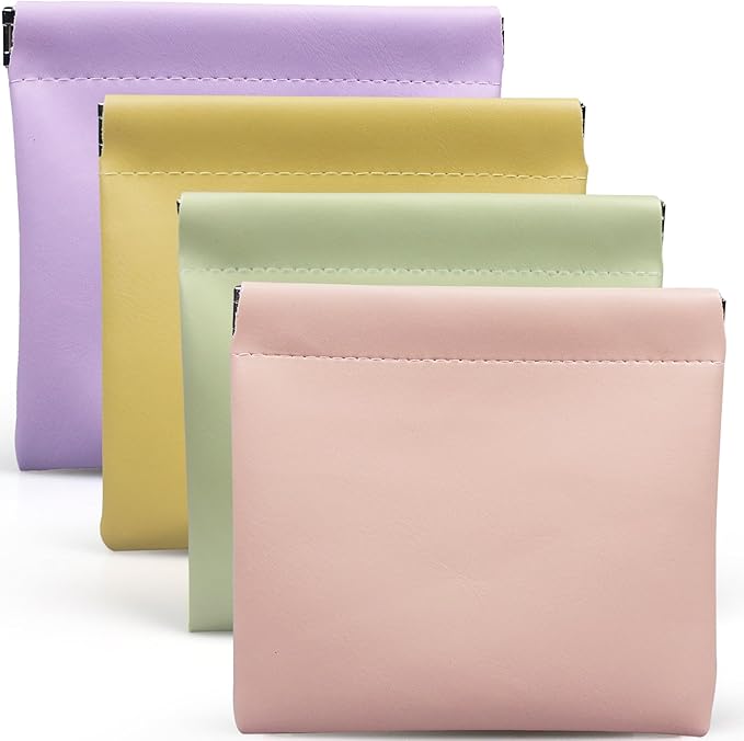 Muswelf 4 Pack 4.7"×4.7" Small Makeup Pouches, Soft Snap Closure Purse Pouches, Mini Travel Cosmetics Pouches, Coin Pouch, Lipstick Case, Little Organizer Pouches for Women