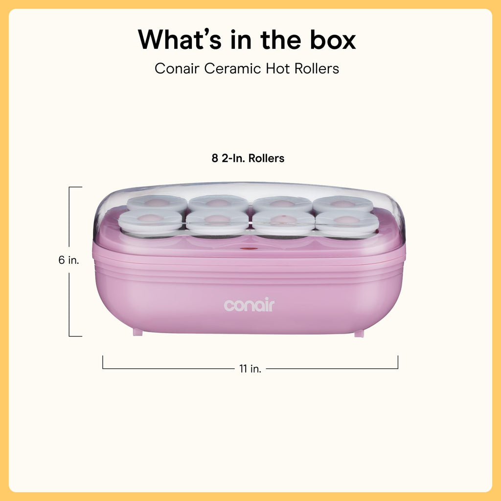 Conair Jumbo Hair Rollers, Ceramic, 2" Rollers, 8 Count, Pink