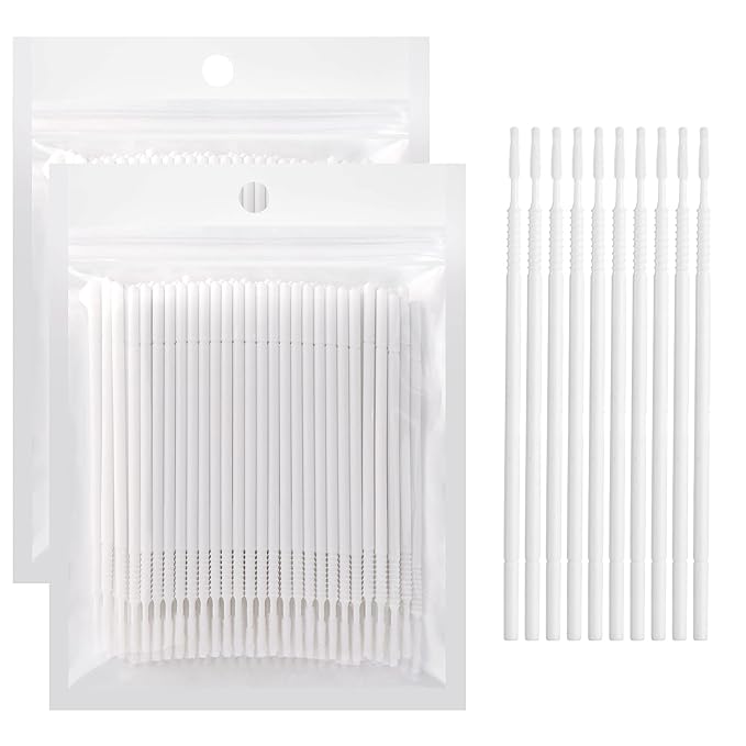 Dming 200PCS Micro Applicators Brushes Mini Cotton Swabs Remove Grafted Eyelash Glue Dedicated Brush Disposable Microswabs for Eyelash Extensions Make up and Lash Clean and Personal Care (White 1)
