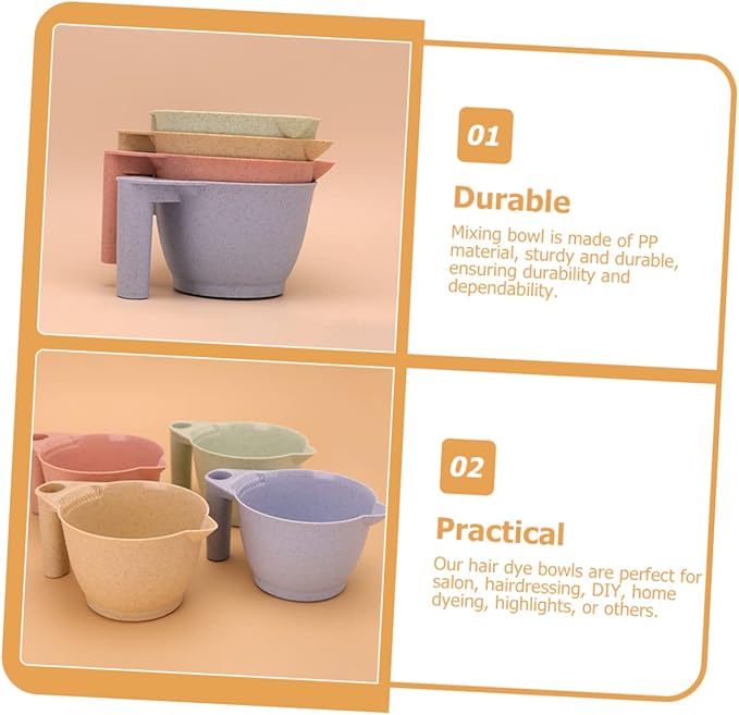 minkissy Hair Dye Bowl Set of 4 Portable Tint Bowl for Hair Salon Ergonomic Handle Color Mixing Bowls for Diy Coloring Highlighting Easy Rinse 6.69 X 3.54 X 6.29 in