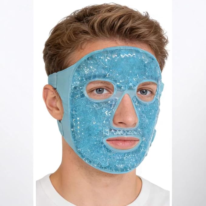 Cold Face Eye Mask Ice Pack Reduce Facial Puff, Dark Circles, Gel Beads Hot Heat Cold Compress Pack, Face SPA for Woman Sleeping, Pressure, Headaches (Blue(jade Roller+face Mask))