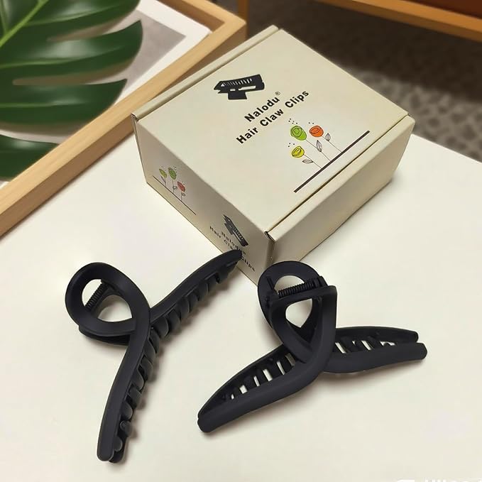 Nalodu 5 Inch Hair Claw Clips Extra Large No Slip Big Matte Jaw Butterfly Clip for Thin Fine Thick Hair Women, 2 Pack Black