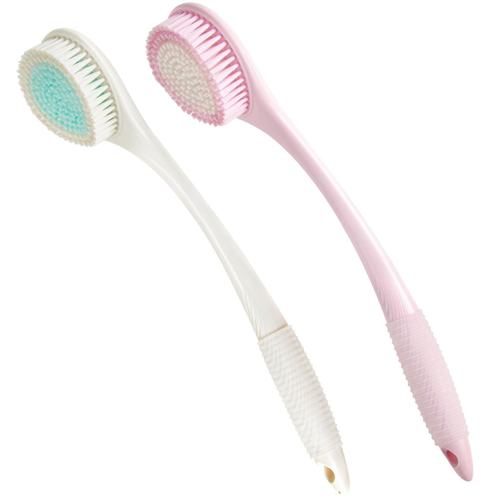 BEDELITE Back Bath Brush Long Handle for Shower of 2 - Soft Shower Brush for Men & Women,Back Brush Scrubber - 16.4" Long Skin Exfoliator for Body Bath Scrubber（Pink & Ivory）