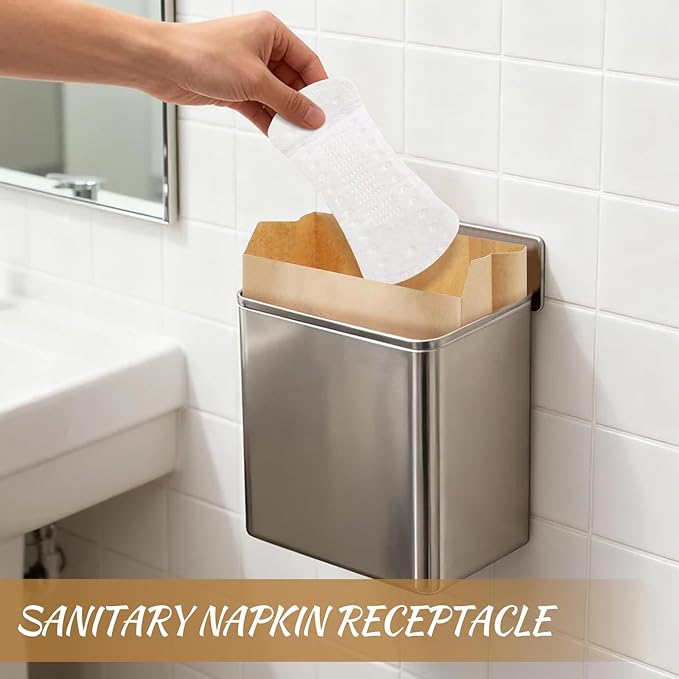 Waxed Kraft Sanitary Napkin Disposal Bags 7.5x10x3.5 Inch Feminine Hygiene Liners for Commercial Business Restroom Bathroom Personal Use Kraft Bag (300 Pcs)