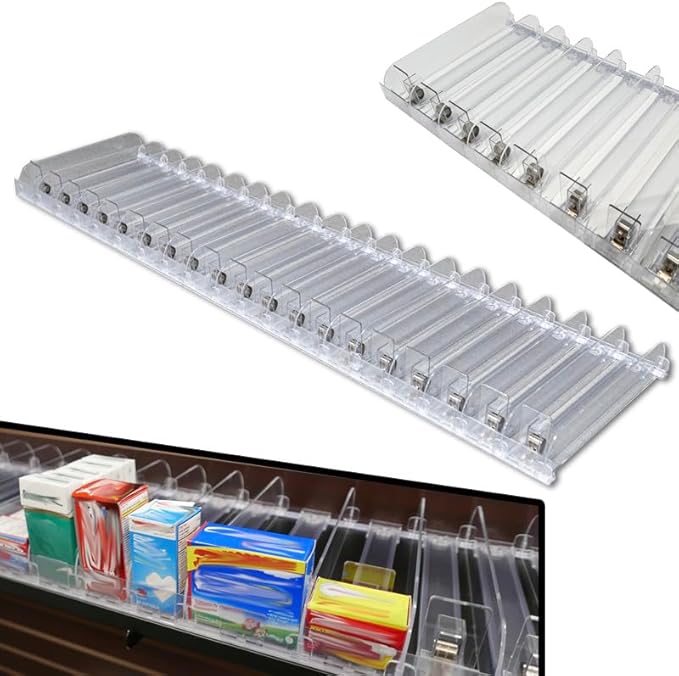 STORE FIXTURES DIRECT Auto Feed Shelf Product Pusher Kit, Adjustable Pushing System for 36" L x 12" D Shelves, 10 Pack - [140 Shelf Pushers + 150 Dividers]