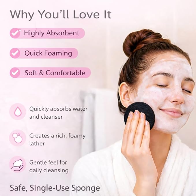 KarsJeGu 120 PCS Compressed Facial Sponges, Natural Cellulose Face Cleaning Pads, Professional Spa-Grade Makeup Remover Sponges for Daily Cleansing,Compact Travel-Friendly Skincare Essentials (black)