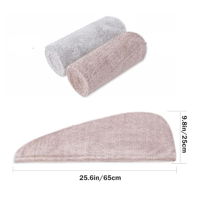 M-bestl 2 Pack Hair Towel Wrap,Rapid Carbon Fiber Hair Drying Towel with Buttons, Microfiber Hair Towel for Drying Curly Hair,Anti-frizz (Star Gray&Star Pink)