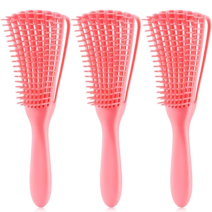 A.DASHER Detangling Brush for Afro American/African Hair Textured 3a to 4c, Kinky Wavy/Curly/Coily/Wet/Dry/Oil/Thick/Long Hair, Women's Knots Detangler Scalp Massage Comb (3 pcs, 3-Pink)