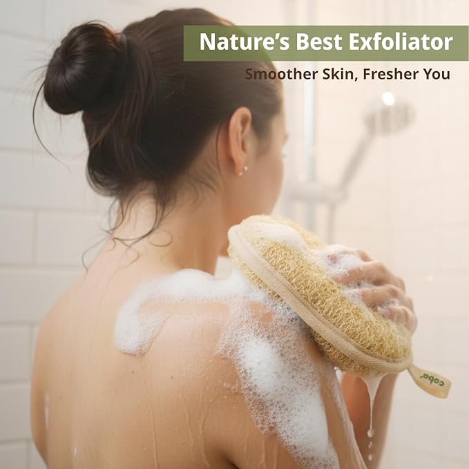 Coba Straws Natural Loofah Exfoliating Body & Facial Scrubber Set | 100% Plant-Based Shower Luffa Sponge for Deep Cleansing, Smooth & Glowing Skin | Bath Loofah for Women & Men