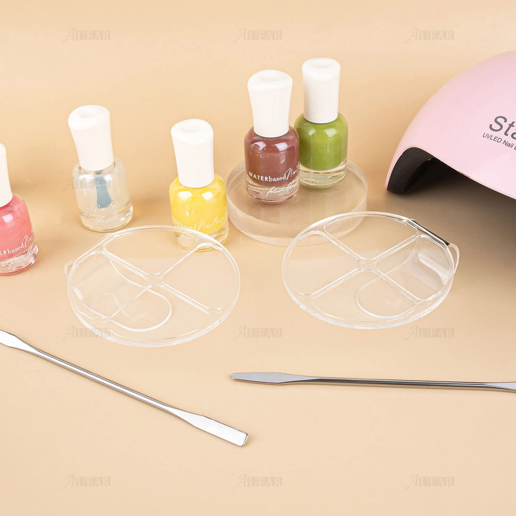 AUEAR, 2 Pack Hand Makeup Mixing Palette Handheld Clear Cosmetic Nail Art Manicure with Pieces Spatula for Foundation