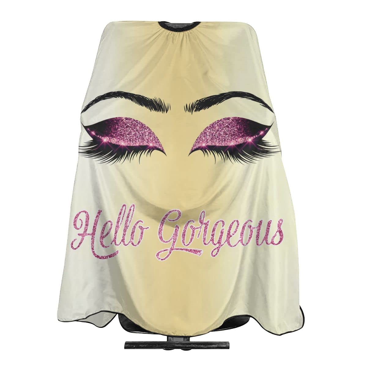 Carwayii Barber Cape Hello Girl Gorgeous Pink Eyelash Glitters Professional Salon Apron Water Resistant Golden Yellow Hair Cutting Cape Anti-Static Barbershop Kits For Women 55''X66''