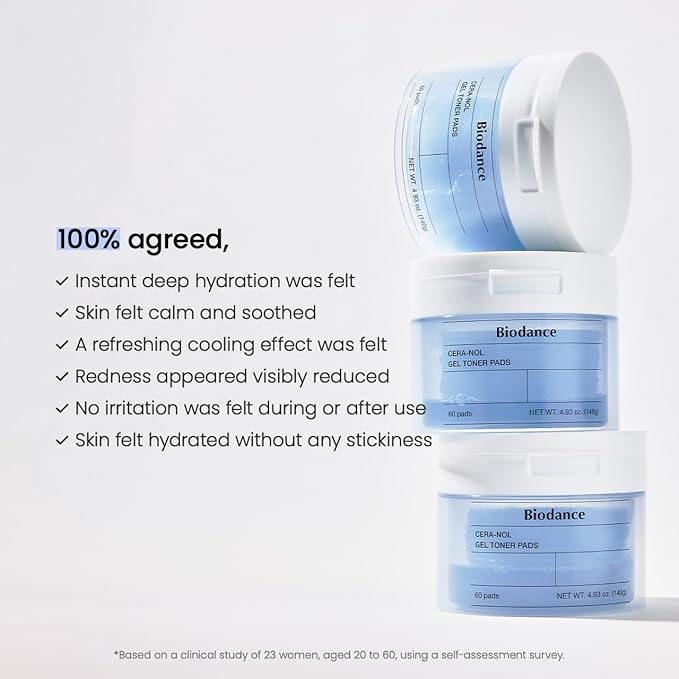 Biodance Cera-nol Gel Toner Pads, Deep Hydrating & Soothing Toner Pads for Sensitive Skin, Redness Reducing, Mositurizing, Pre-Soaked Pads, Korean Skin Careㅣ60 Pads