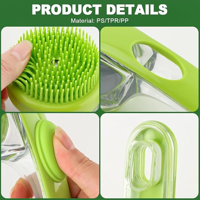 Pet Bath Brush, 2 in 1 Dog Bath Brush with Built-in Shampoo Dispenser, Pet Wash Brush with Double Head Toothbrush, Grooming Massage Brush for Dogs & Cats