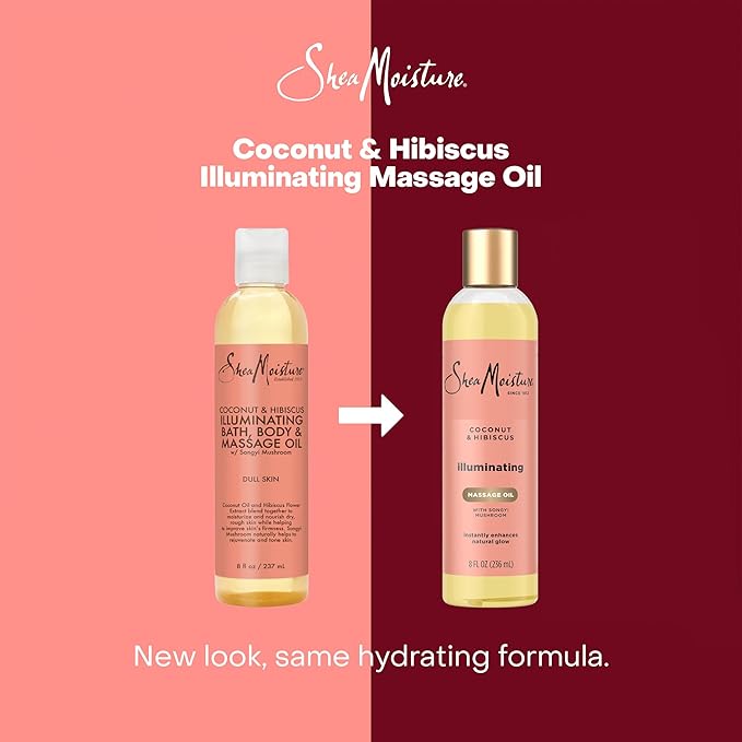 SheaMoisture Massage Oil, Illuminating Coconut & Hibiscus 2-Pack – Glow Up Essentials, 8 Oz Ea