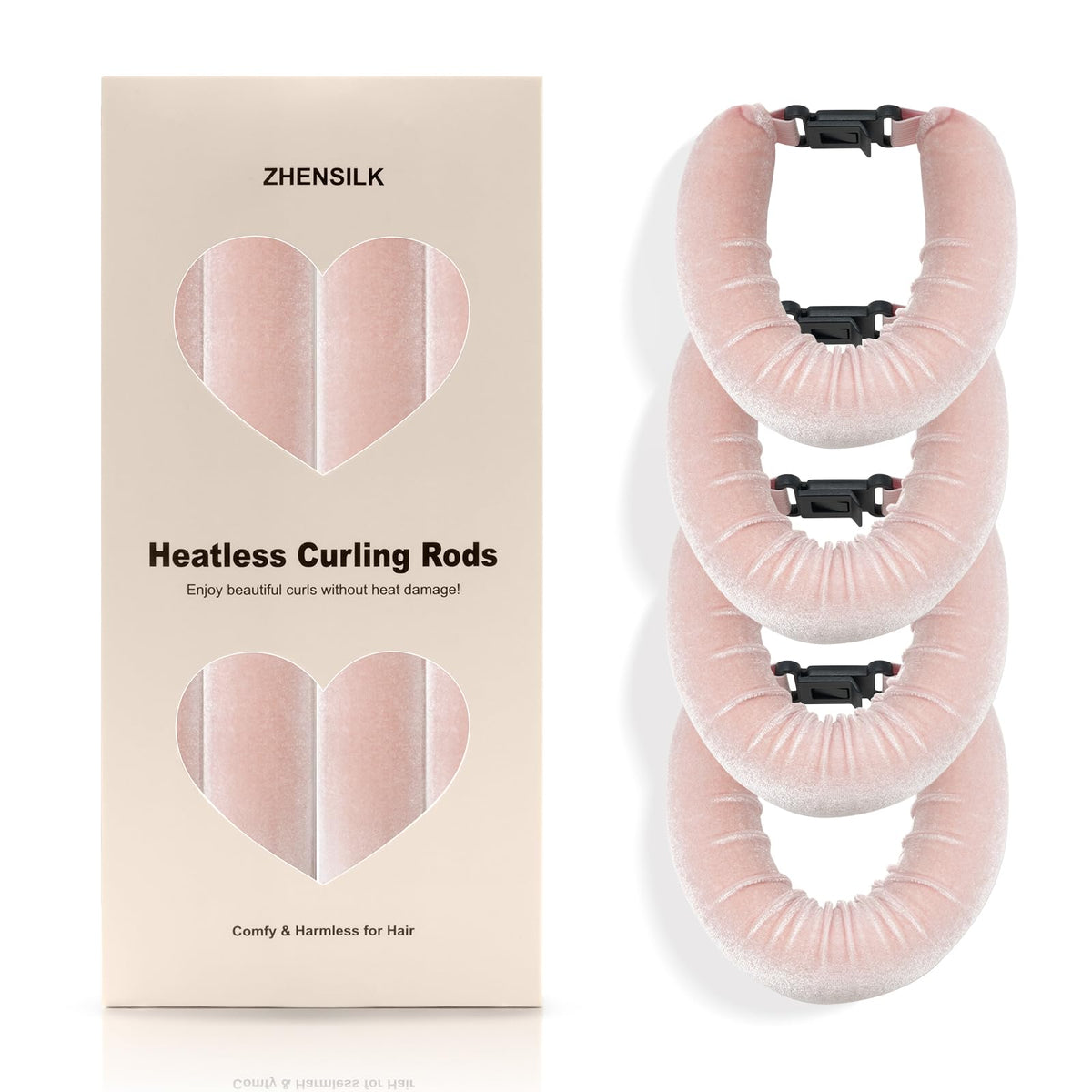 Heatless Hair Curler Set – 4PCS Velvet Overnight Blowout Rods for Heatless Curls, Jumbo Flexible Curling Rods to Sleep In, No Heat Curling Tools for Natural Waves and Curls Pink