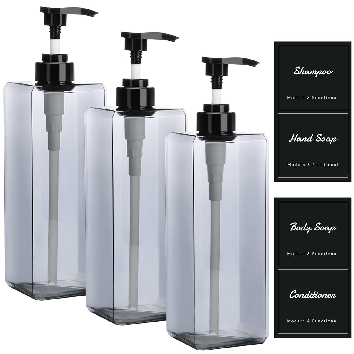 Suream 9.5oz Refillable Pump Press Bottles, Plastic Shampoo and Conditioner Dispenser, 280ml Reuable Cosmetic Empty Bottle, Bathroom Countertop Shower Dispensers for Body Wash, Hand Sanitizer, 3Pack