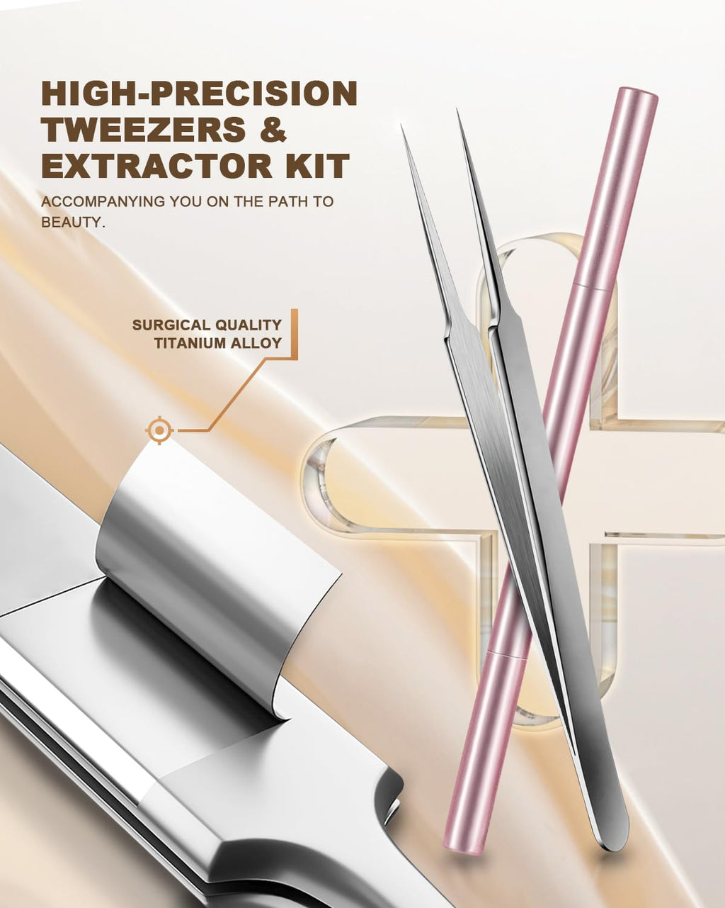 SGNEKOO Professional Facial Milia Remover Tools and Whitehead Extractor,Titanium Alloy Double Ended Needle and Steel Tweezers Kit,Blackhead,Blemish,Zit and Pimple Acne Removal Popper (Stainless Pink)
