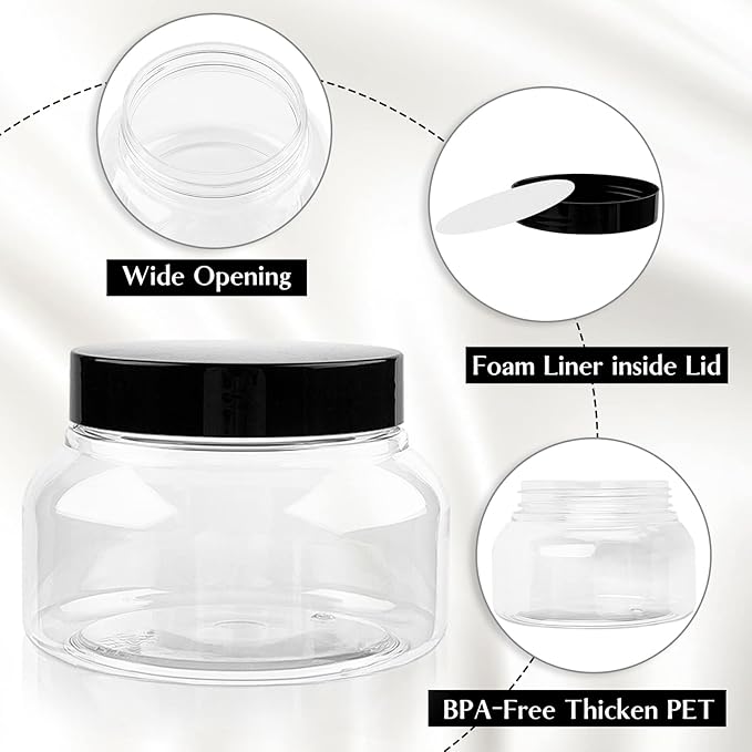 TUZAZO 8 Oz Premium Plastic Tuscany Jars with Lids, 24 Pack